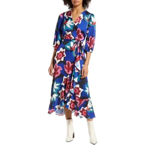 shirred puff sleeve midi dress Petal and Pup Women's Annette Puff Sleeve Shirred Midi Dress